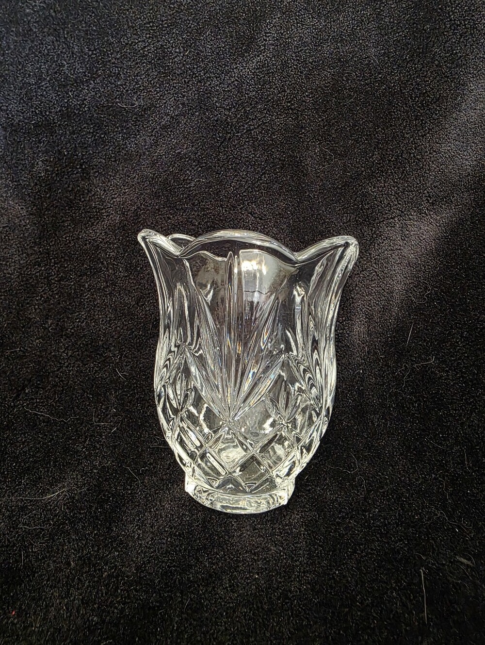 St. George 24% Lead Crystal Hurricane Vase Scalloped Rim Diamond Cut